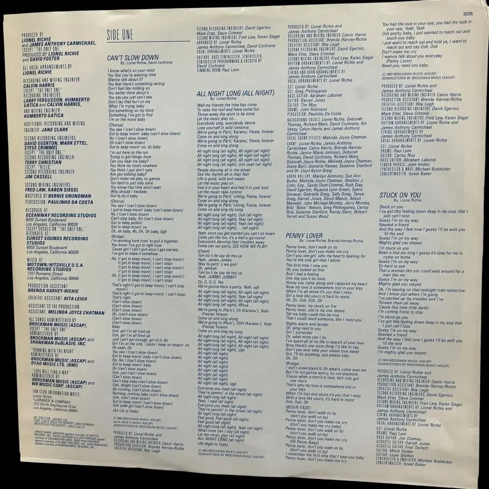 Lionel Richie Can't Slow Down Vinyl LP 1983 Motown 6059ML Gatefold - Picture 5 of 7